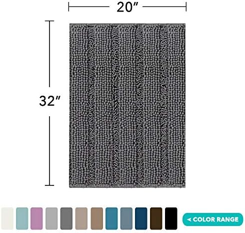 Turquoize Bathroom Rug 20"x32", Soft Absorbent Chenille Bath Rug, Gray