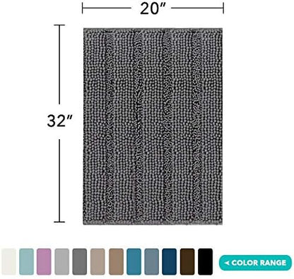 Turquoize Bathroom Rug 20"x32", Soft Absorbent Chenille Bath Rug, Gray