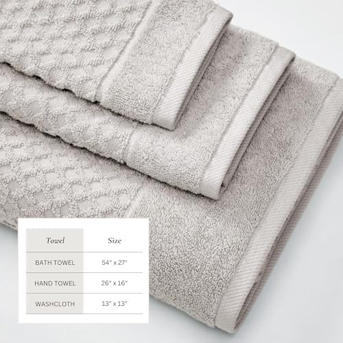 Great Bay Home Bath Towels - 100% Cotton 6 Piece Towel Set - Diamond Waffle Weave - Absorbent, Durable, Quick-Dry Towels for Bathroom (Light Grey)