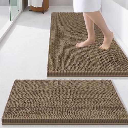 Smiry Chenille Bathroom Rugs Sets 2 Piece (34x21+24x16, Camel)