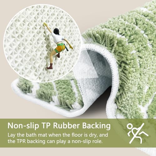 Sage Green Bathroom Rug Runner - Long Bath Mat for Bathroom Non Slip Bath Runner Decor Water Absorbent Long Rug for Bathtub Leaf Bath Mat 24" x 60"