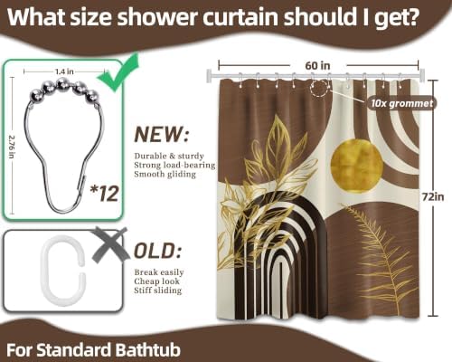 Brown and Gold Shower Curtain, 60X72 in, Mid Century Modern Tan