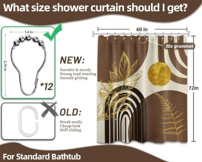 Brown and Gold Shower Curtain, 60X72 in, Mid Century Modern Tan