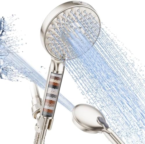 SR SUN RISE Filtered Shower Head with Handheld High Pressure 9 Spray Mode Showerhead Detachable Shower Head Water Softener Filters Beads for Hard Water Remove Chlorine 1 Filter 1.8GPM Brushed Nickel