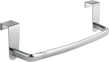 mDesign Steel Metal Wire Over Cabinet Towel Rack Storage Organizer - Hang on Cabinet or Door - Towel Bar Holder for Kitchen - Holds Hand Towels, Washcloths - Spira Collection - Chrome