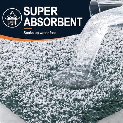OLANLY Microfiber Soft Bathroom Rugs Mats 47x17, Blackish Green and White