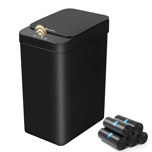FRESHLIX Bathroom Automatic Trash Can, 4 Gallon Touchless Motion Sensor Small Garbage Can with Lid Smart Electric Narrow Waterproof Garbage Bin for Bedroom Office, Black