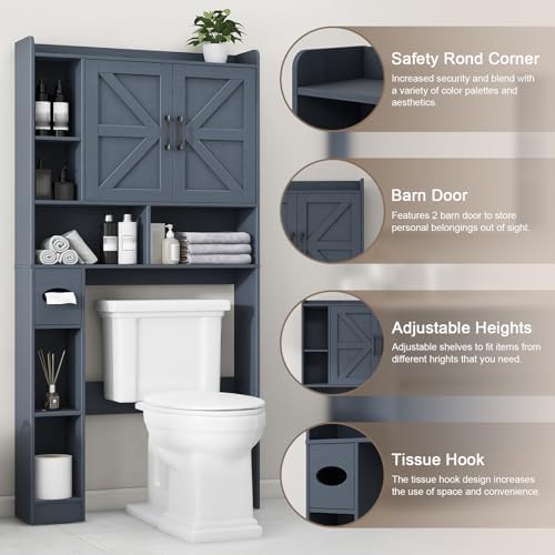 Vabches Over The Toilet Storage Cabinet with 2 Barn Doors, Blue