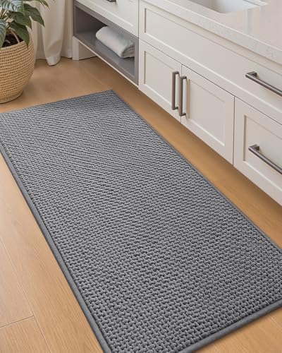 Color&Geometry 24"x47" Thin Waffle Chenille Bathroom Runner Rugs,Grey