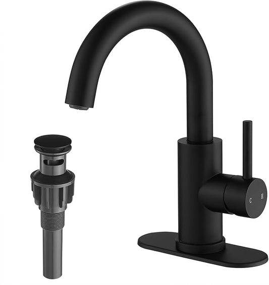 VOTON Bar Sink Faucet, Bathroom Kitchen 360° Rotatable Faucet, Matte Black Single Hole Bathroom Faucets Modern Small Mini Kitchen Bath Utility Vanity Outdoor Lavatory Faucets