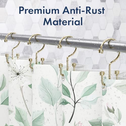 Bathway Shower Curtain Hooks Gold Shower Curtain Rings, 12 Pcs Metal Double Hooks Rings Rust Proof for Bathroom Shower Curtain Rod