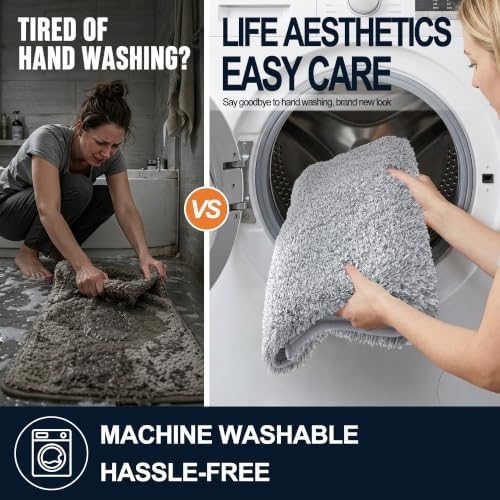 OLANLY Microfiber Bathroom Rugs 70x24, Quick Dry Bath Mat, Grey and White