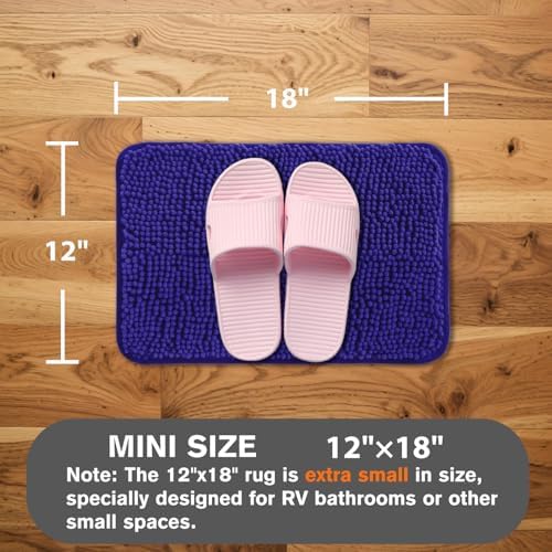 Small Bathroom Rug 12"x18" – Washable and Absorbent Bath Mat, Non Slip, Thick Soft Chenille Bath Rugs for Bathroom, Shower, Sink, Dog mat(Royal Blue)