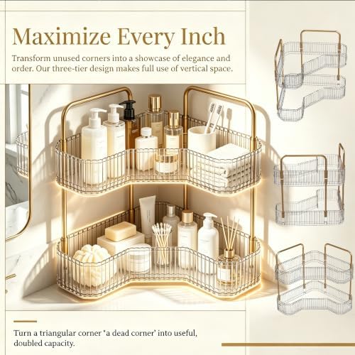 2-Tier Corner Bathroom Organizer, Skincare Vanity Counter Shelf Clear
