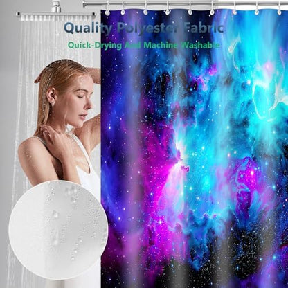 Galaxy Nebula Purple Turquoise Blue Shower Curtain with Hooks 72 x 72 Inch