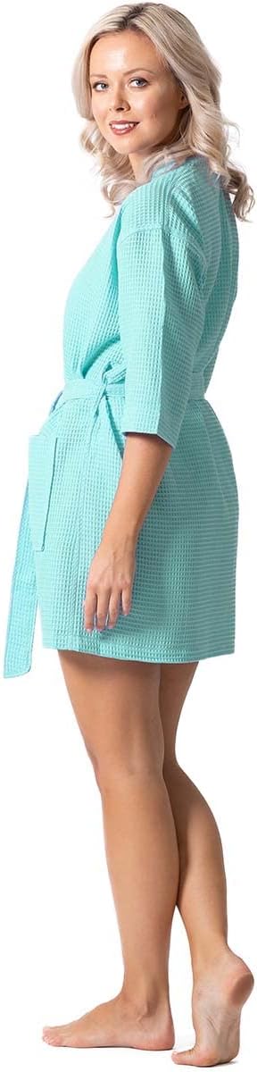 Lightweight Waffle Knit Bath, Spa & Bridesmaids Kimono Short Robes for Women - Quick Dry & Soft