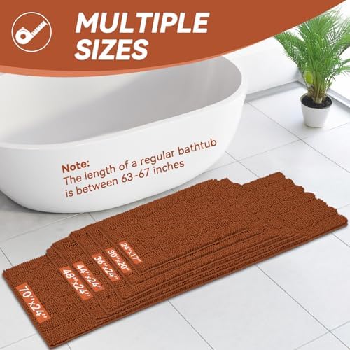 Bcoimo Bath Rug Mat,70x24 Extra Soft Burnt Orange Long Bathroom Runner Rug
