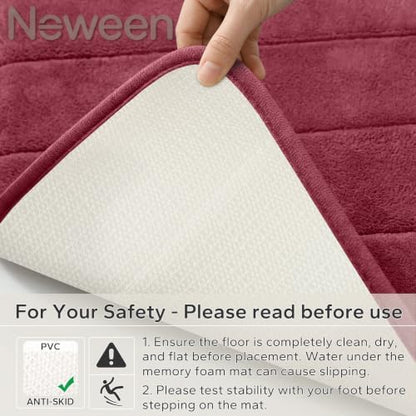 Neween Bathroom Rugs Set 2 Piece, Absorbent Memory Foam Bath Mat, Red