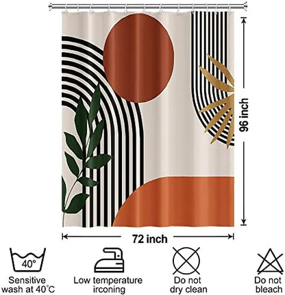 Mid Century Boho Shower Curtain with Hooks for Bathroom 72x96 Inch