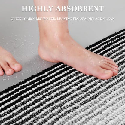 BSICPRO Bathroom Rugs Sets 2 Piece, Non Slip Striped Bath Mats, Black