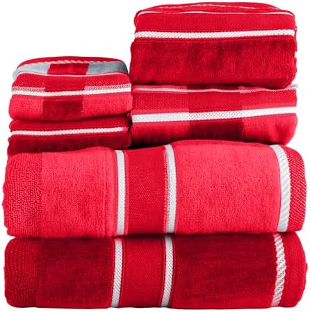 Lavish Home Bathroom Towels Set, Bathroom Accessories, Red, Set of 6