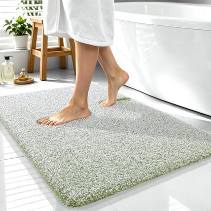 OLANLY Microfiber Bathroom Rugs 40x32, Quick Dry Mat, Sage Green and White