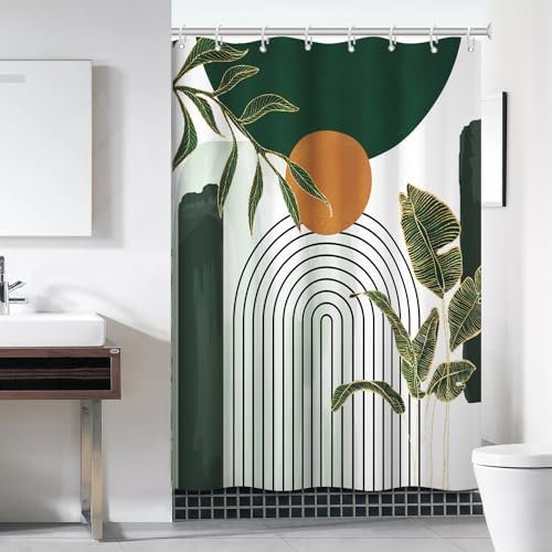 Abstract Boho Green Shower Curtain for Bathroom 60x72 Inch