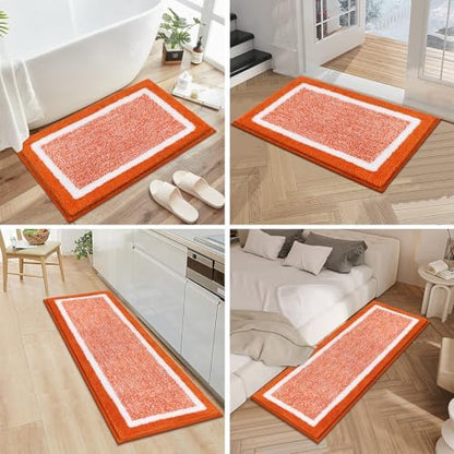 Pauwer Bathroom Rugs 3 Piece Set, Non Slip Washable Bath Mat, Orange