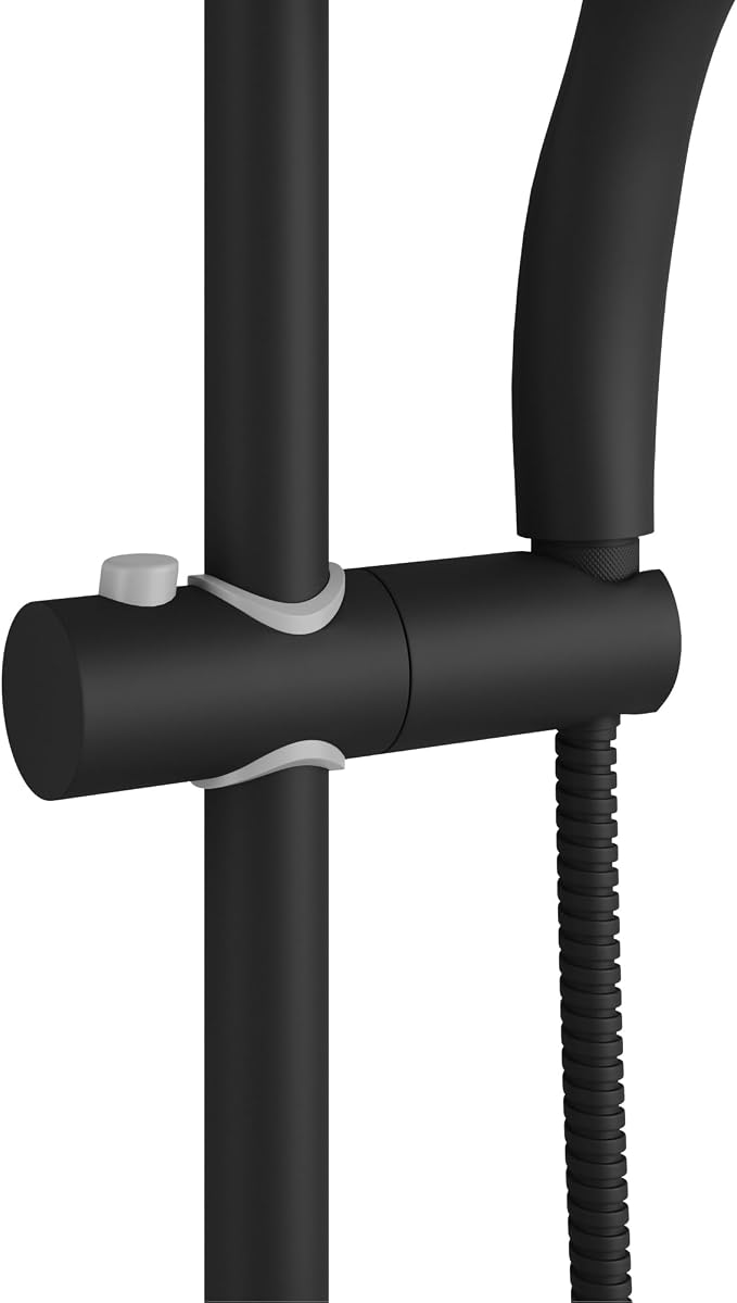 PULSE ShowerSpas Kauai III Matte Black Rain Shower Head with Handheld Spray - 2.5 GPM, 8" Showerhead, 5-Function HandShower, Adjustable Slide Bar - Shower Heads with Handheld Spray Combo