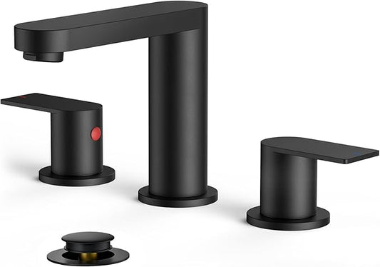 FORIOUS Matte Black Bathroom Faucet 3 Hole, 8 Inch Widespread Bathroom Sink Faucet with Pop-up Drain and cUPC Supply Lines for Basin, Vanity, Laundry Room and Restroom