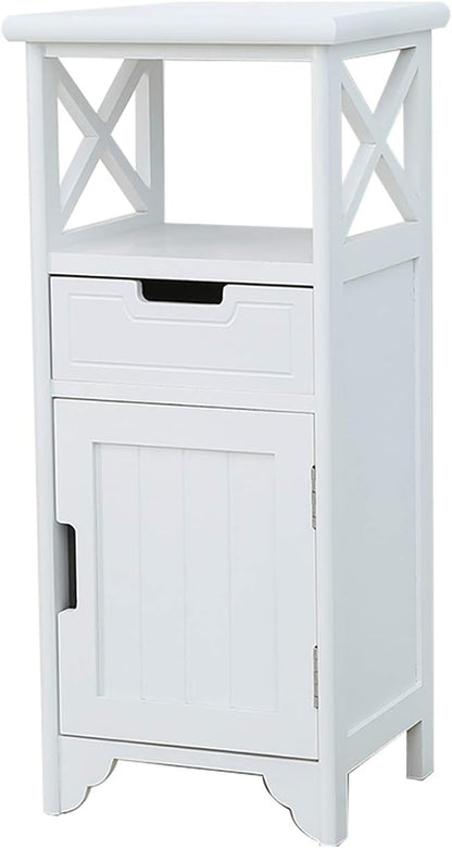 End Table with Drawer and Doors(Fully Assembled), 30" Height Floor Standing Storage Cabinet with Shelf for Bathroom, Solid Wood Side Table/Nightstand/Side Cabinet for Bedroom -White