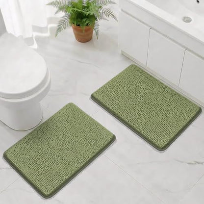 Bcoimo Bath Rugs Mat Set,2 Piece Non Slip Chenille Sage Bathroom Mat Sets