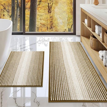 BSICPRO Bathroom Rugs Sets 2 Piece, Non Slip Boho Bath Mats, Petrified Oak