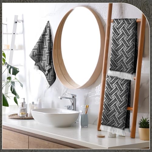 HunnmingRe 4 Pack Boho Hand Towel for Kitchen, Black,White