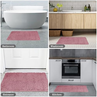 Yeaban Chenille Dusty Rose Bathroom Rug 17"x24", Non-Slip Rubber Backing