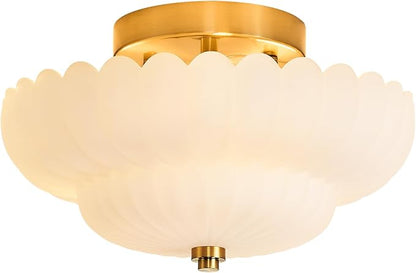 Glass Semi Flush Mount Ceiling Light Fixture,Gold,11.8 in,3-Lights | Milk White Frosted Glass,E26 Base,Support Dimmable,for Hallway,Bedroom,Bathroom,Entryway,Kitchen,Foyer,Closet,Laundry Room
