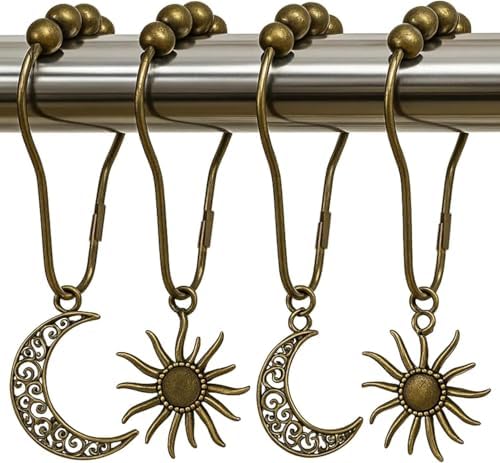Celestial Shower Curtain Hooks 12 Pack of Sun and Moon Decor Theme Comes with a Bronze Shower Curtain Hooks for Celestial Boho Goth Witchy Shower Curtain (12)