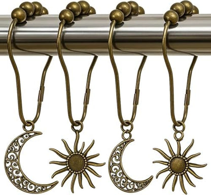 Celestial Shower Curtain Hooks 12 Pack of Sun and Moon Decor Theme Comes with a Bronze Shower Curtain Hooks for Celestial Boho Goth Witchy Shower Curtain (24)