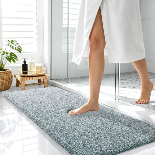 OLANLY Microfiber Soft Bathroom Rugs Mats 47x17, Blackish Green and White