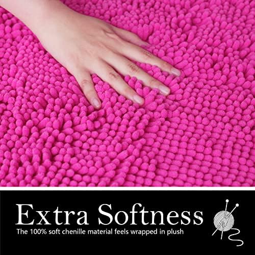 Bathroom Rugs Chenille Bath mat 2 Piece Set, Super Absorbent, Strong PVC Non Slip Backing, Bath mats for Bathroom, Plush Shaggy, Thick, Machine Washable, Bathtub, Toilet.(Hot Pink)