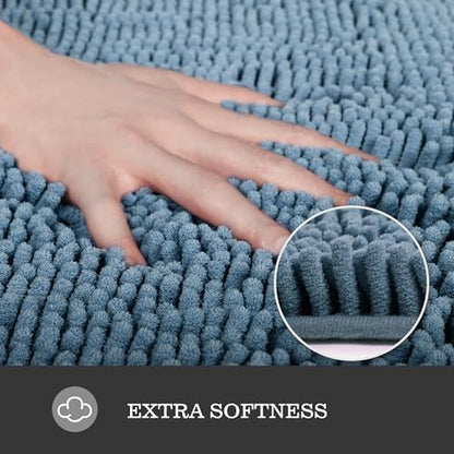 Yeaban Chenille Blue Bathroom Rug 20"x32", Non-Slip Rubber Backing