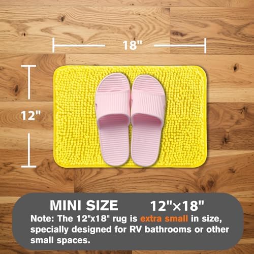 Small Bathroom Rug 12"x18" – Washable and Absorbent Bath Mat, Non Slip, Thick Soft Chenille Bath Rugs for Bathroom, Shower, Sink, Dog mat(Yellow)