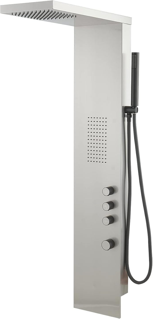 BWE Stainless Steel Shower Panel Tower System 3 IN 1 Brushed Nickel | Shower Panel - Rainfall Shower Head and Handheld with Massage Body Jets - Wall Mount