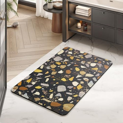 MontVoo -Bath Mat-Non Slip Thin Bathroom Rugs Fit Under Door- Quick Dry Absorbent Faux Suede Surface Grey Bathroom Floor Mats-Shower Rug for in Front of Bathtub Shower Black & Multi Color 17x27.5