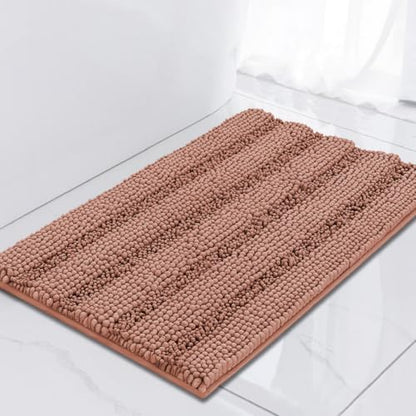 Turquoize Small Bathroom Rug 17x24, Absorbent Chenille Bath Rug, Muted Clay