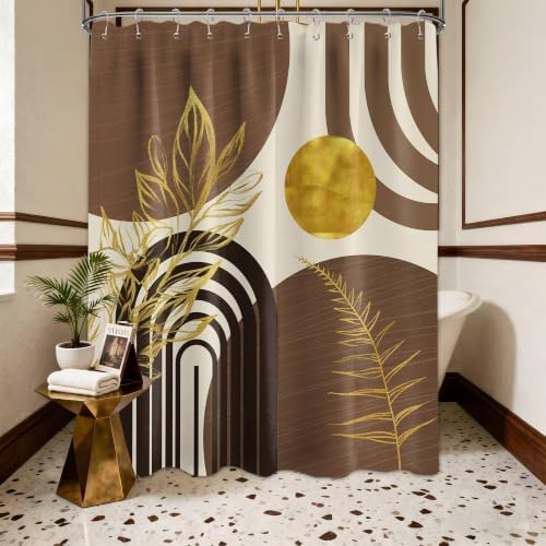 Brown and Gold Shower Curtain, 60X72 in, Mid Century Modern Tan