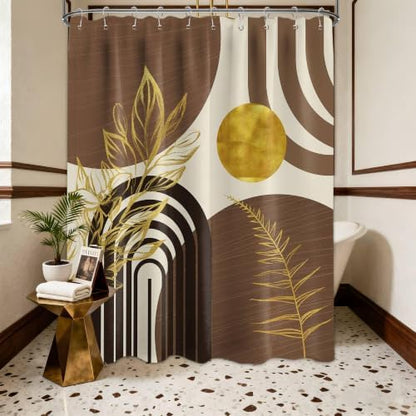 Brown and Gold Shower Curtain, 60X72 in, Mid Century Modern Tan