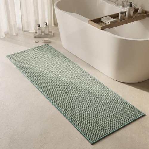 Triohero Bathroom Runner Rugs, Long Bath Mat Runner Washable Thin Quick Dry Low Pile Bathroom Runner Rugs Non Slip, Sage Green 24"x70"