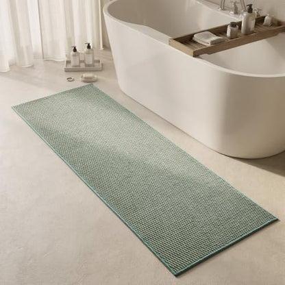 Triohero Bathroom Runner Rugs, Long Bath Mat Runner Washable Thin Quick Dry Low Pile Bathroom Runner Rugs Non Slip, Sage Green 24"x70"
