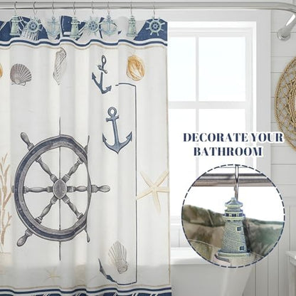 Amyhill 12 Pcs Nautical Shower Curtain Hooks Decorative Shower Curtain Rings Stainless Steel Resin Sea Theme Bathroom Decor Suitable for Home Bedroom